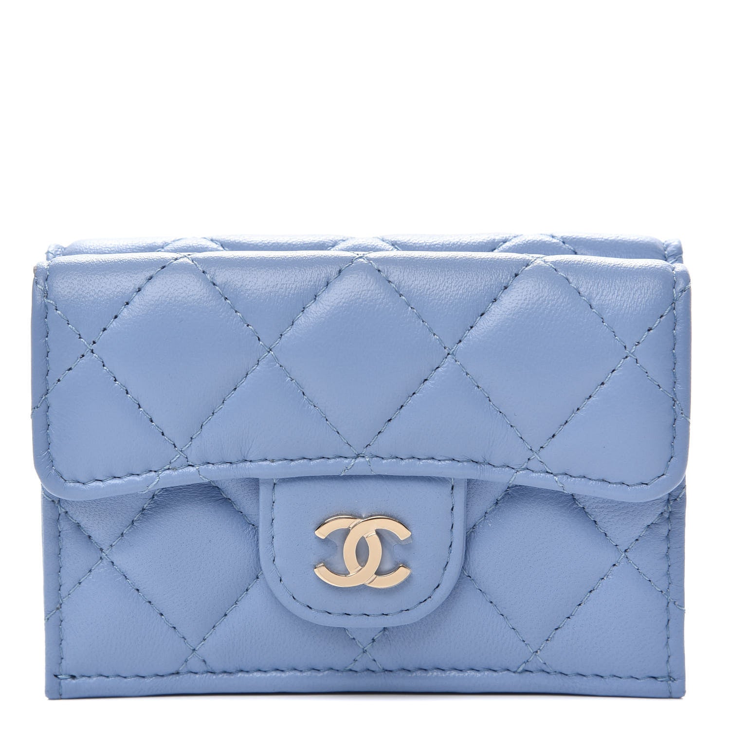 Chanel Lambskin Quilted Double Flap Wallet Light Blue 1 of 11