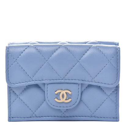 Chanel Lambskin Quilted Double Flap Wallet Light Blue 1 of 11