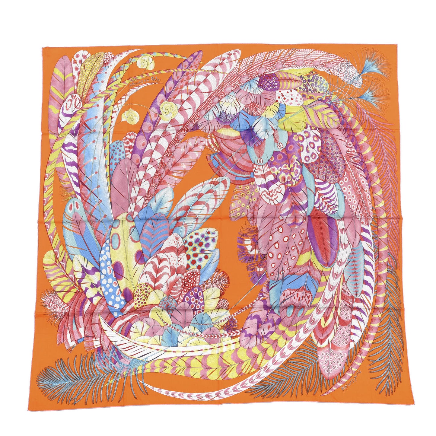 Cashmere Silk Plumes En Fete Shawl 140 Orange Mauve Multicolor