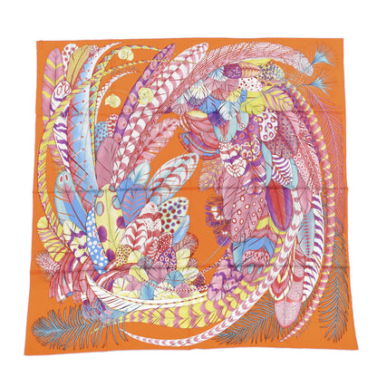 Hermes Cashmere Silk Plumes En Fete Shawl 140 Orange Mauve Multicolor 1 of 5
