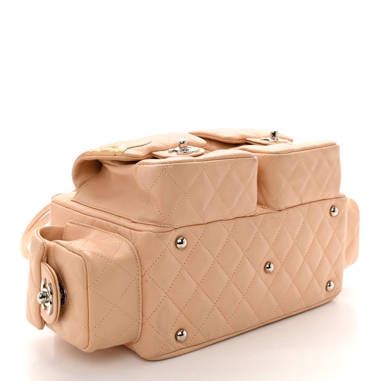 Calfskin Quilted Small Cambon Multipocket Reporter Beige