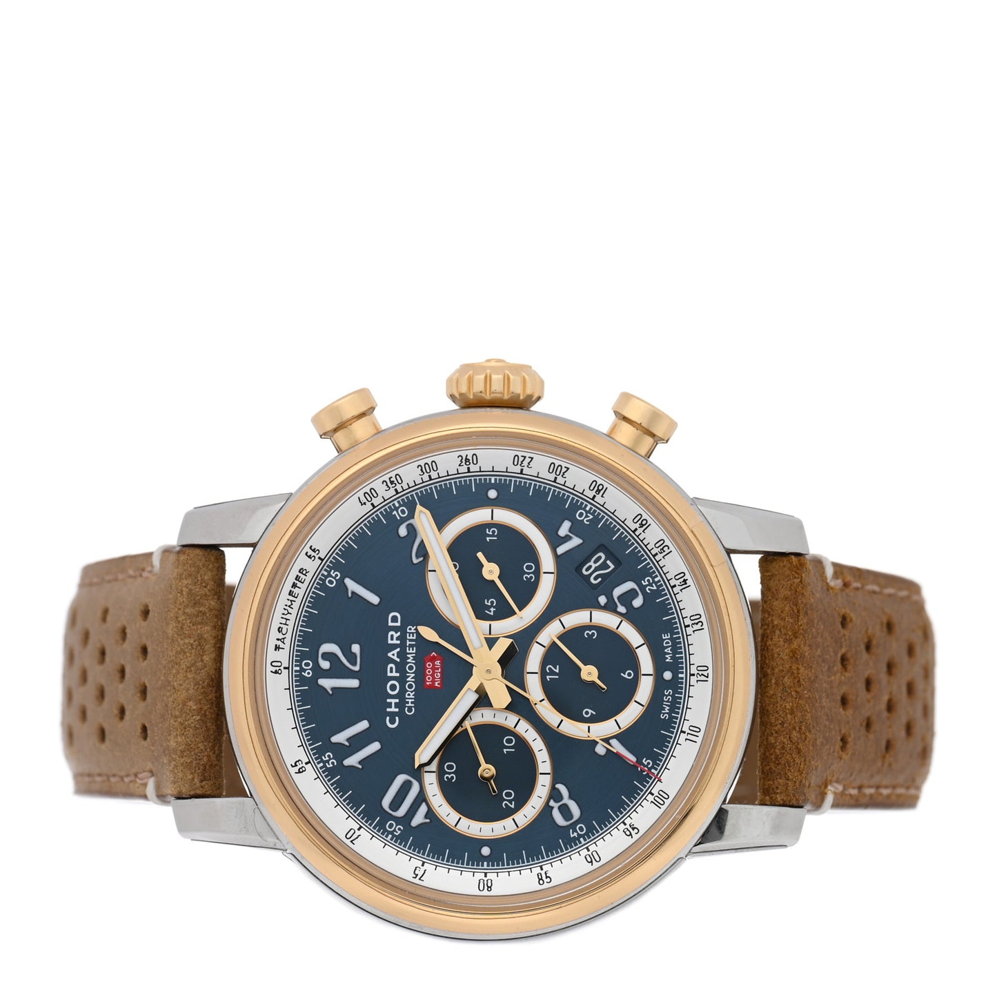 Stainless Steel 18K Yellow Gold Calfskin 40.5mm Mille Miglia Classic Chronograph Automatic Watch Blue