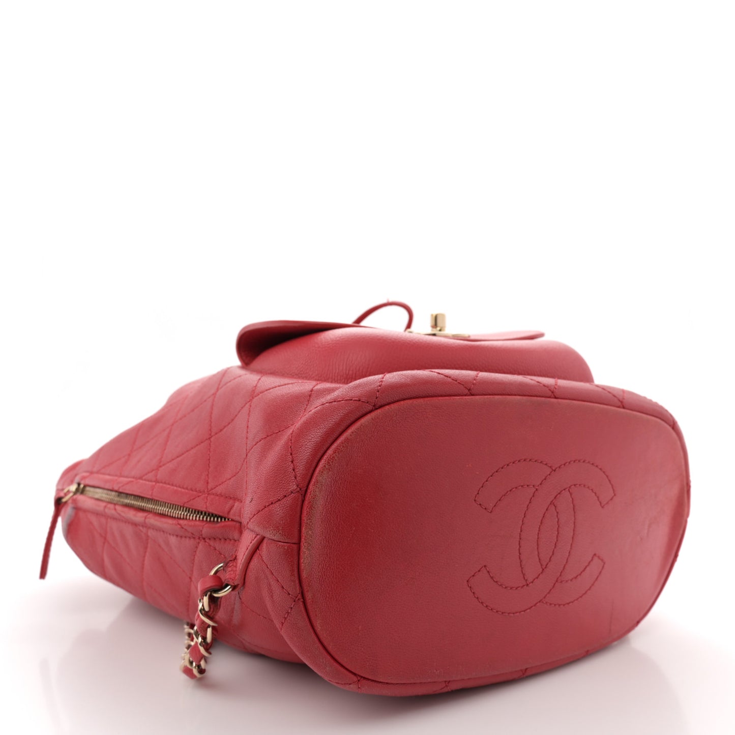 Sheepskin Caviar Quilted Daily Round Backpack Red