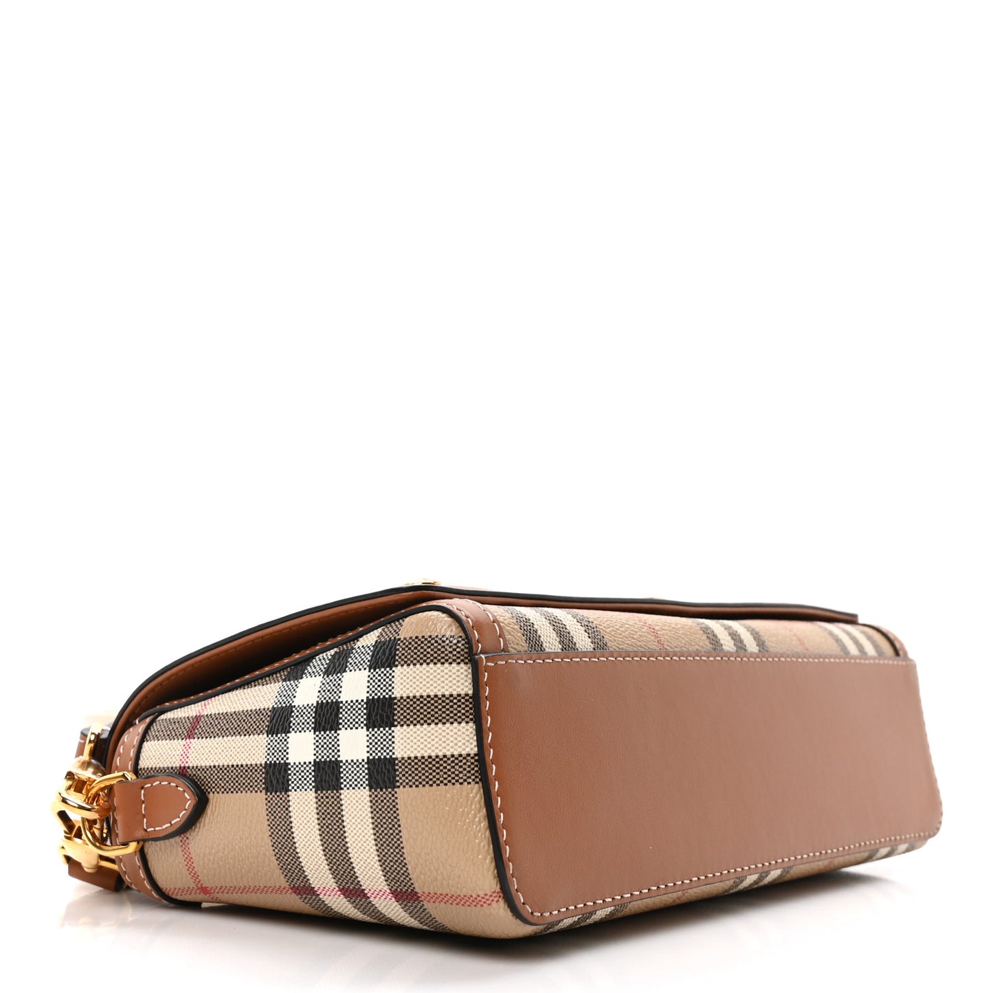 Coated Canvas Calfskin Vintage Check Medium Note Crossbody Bag Brown
