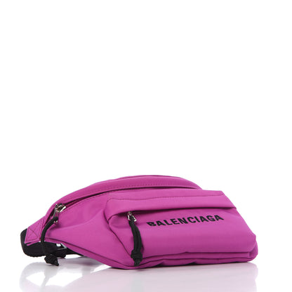 Balenciaga Sport Nylon Logo Embroidered Small Wheel Beltpack Fuchsia Black 4 of 9