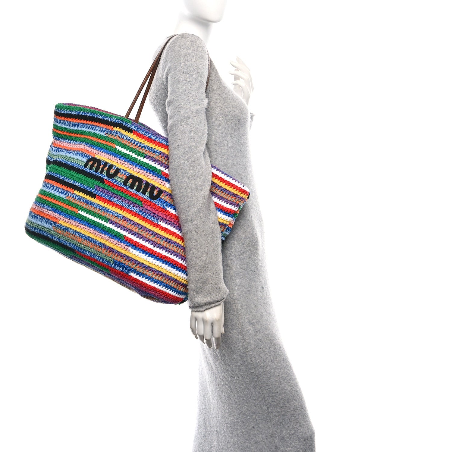 Miu Miu Cotton Crochet Stripe Tote Bag Multicolor 2 of 12