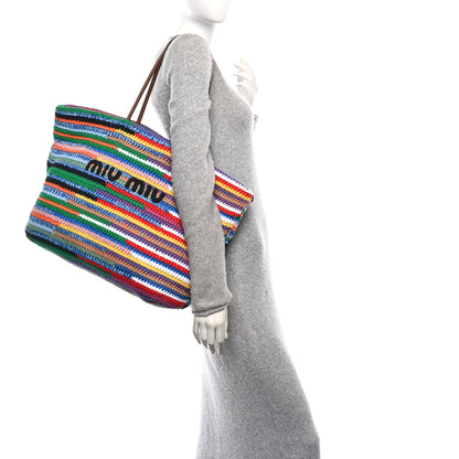 Miu Miu Cotton Crochet Stripe Tote Bag Multicolor 2 of 12