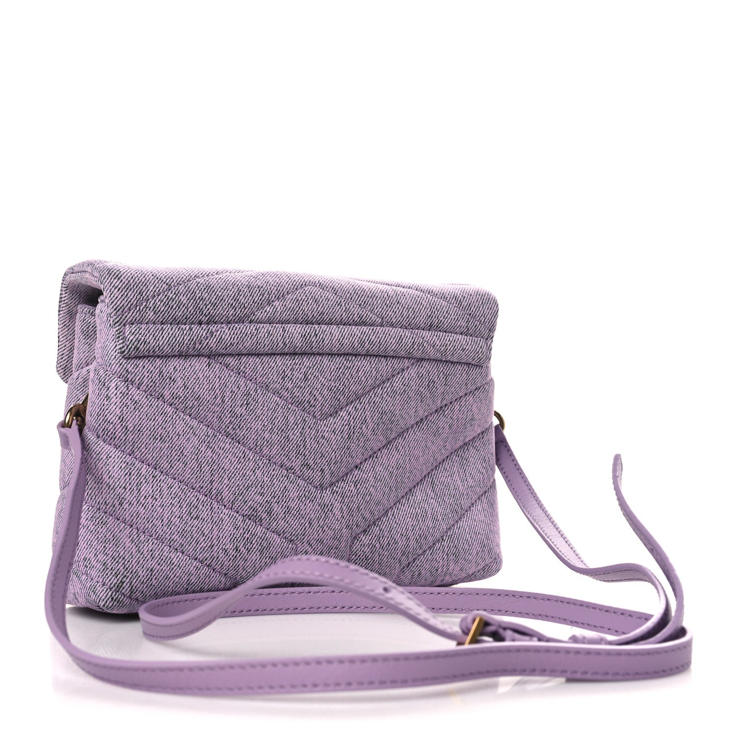 Saint Laurent Denim Y Quilted Monogram Toy Loulou Crossbody Bag Bleached Lilac 3 of 12