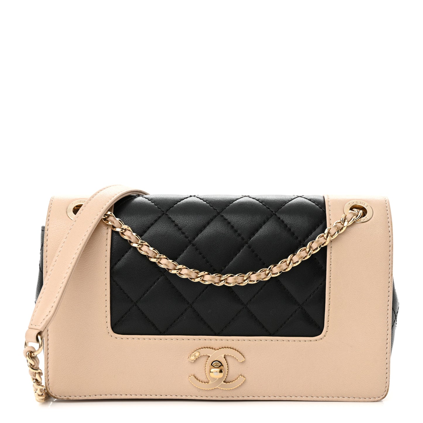 Sheepskin Quilted Medium Vintage Mademoiselle Flap Beige Black