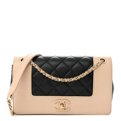 Chanel Sheepskin Quilted Medium Vintage Mademoiselle Flap Beige Black 1 of 14