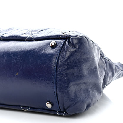 Chanel Glazed Goatskin Double Stitch Shoulder Bag Navy Blue 13 of 15