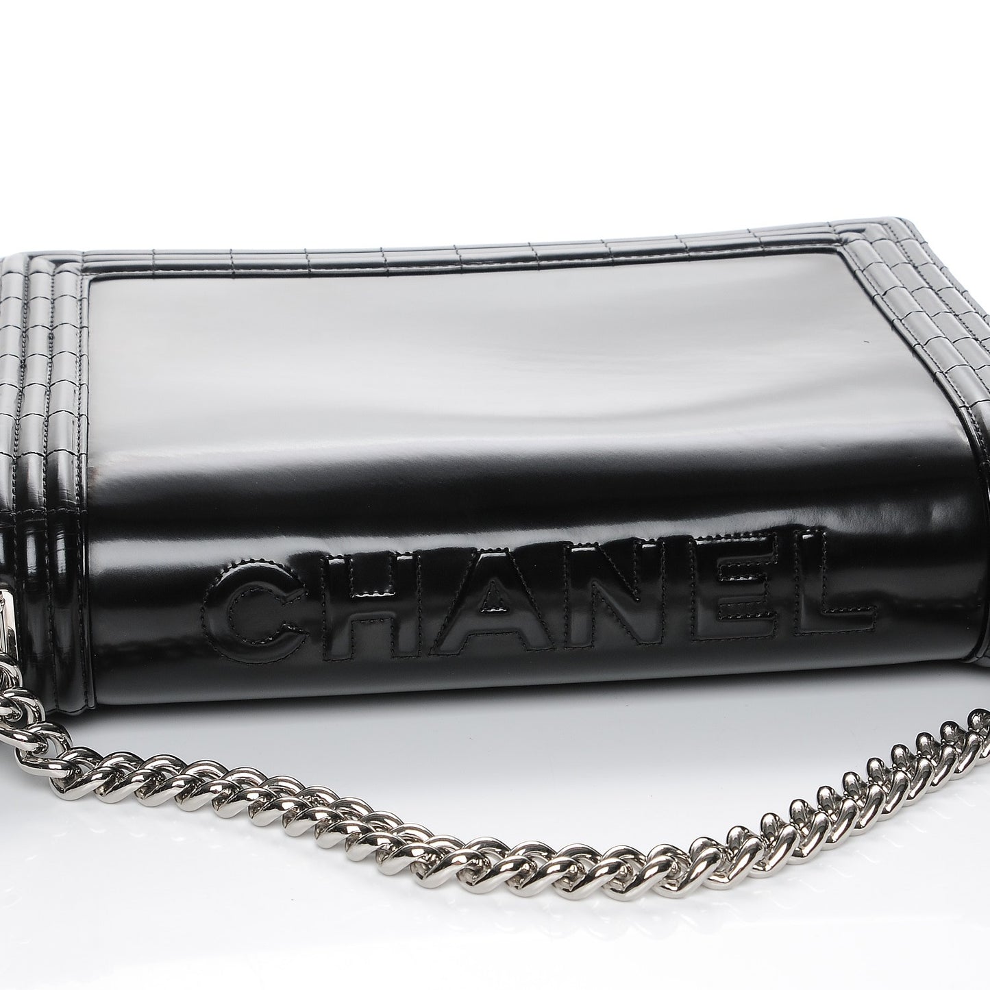 Glazed Calfskin Large Boy Flap Black