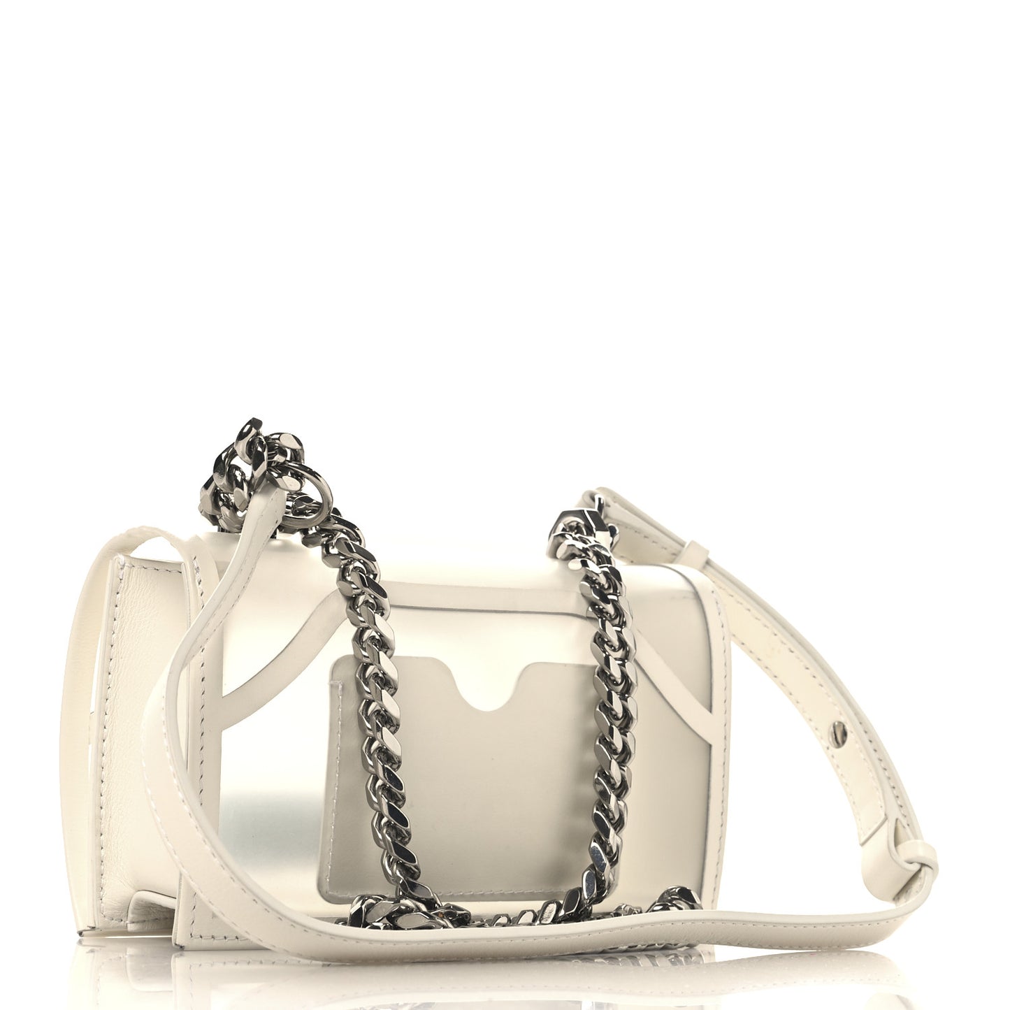 Polyurethane Calfskin Transparent Jeweled Knuckle Satchel Clear White
