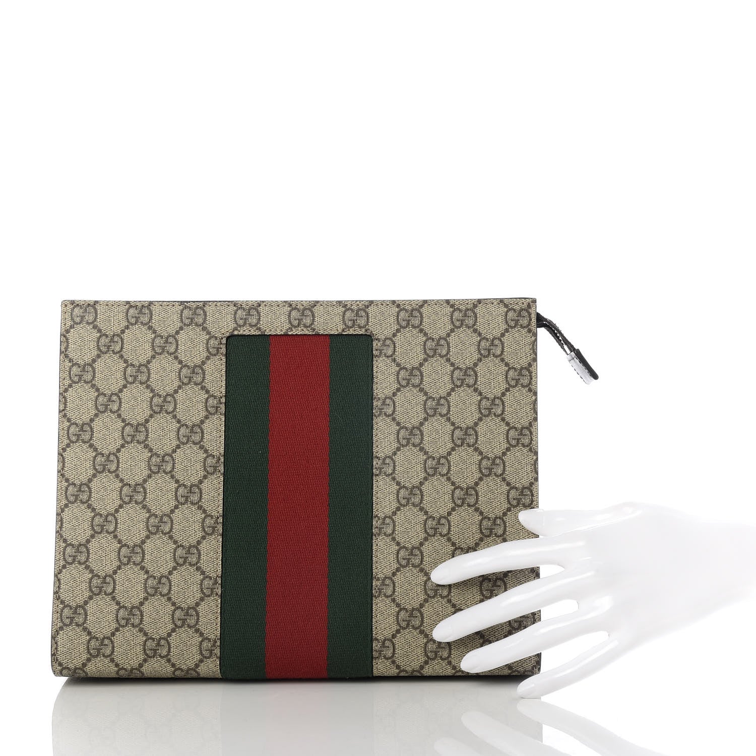 Gucci GG Supreme Monogram Selleria Calfskin Web New Web Cosmetic Case Beige Ebony Cocoa 2 of 6