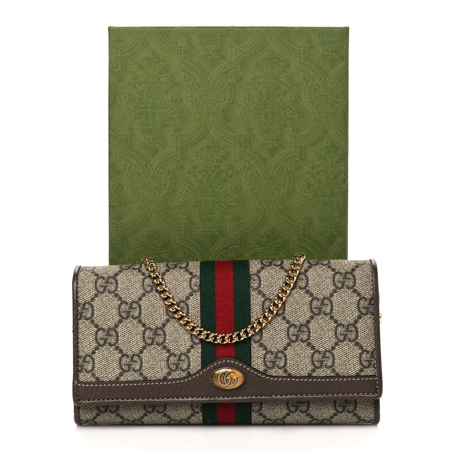 GG Supreme Monogram Web Ophidia Wallet On Chain Brown