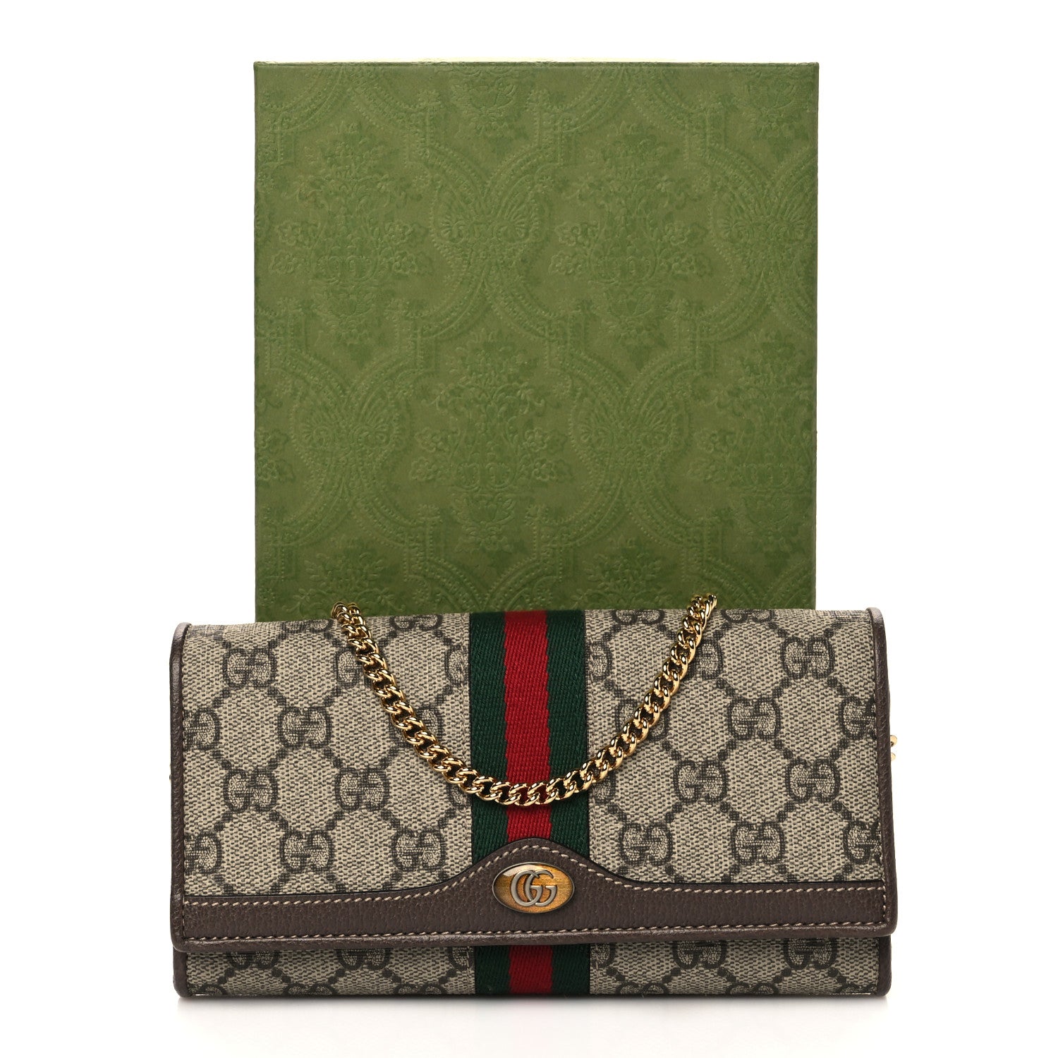 Gucci GG Supreme Monogram Web Ophidia Wallet On Chain Brown 11 of 11