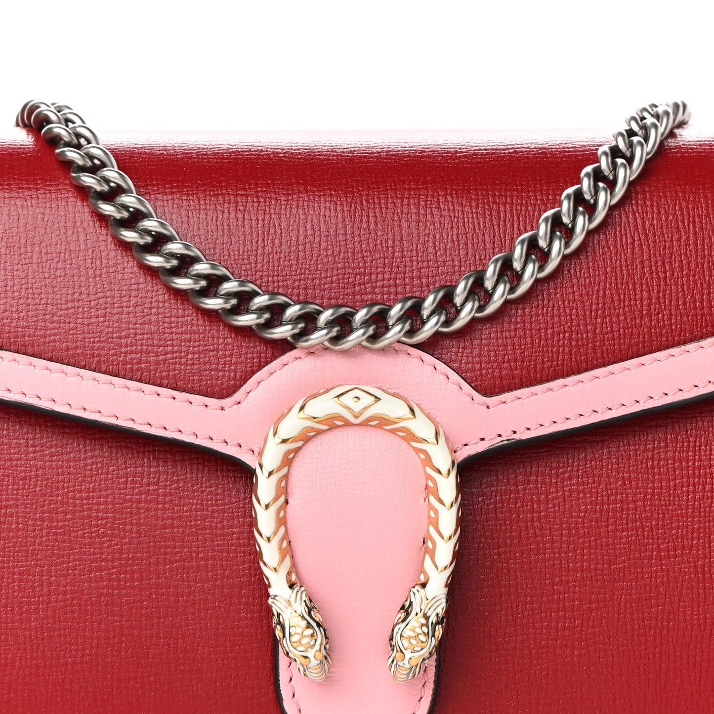 Azalea Calfskin Enamel Mini Dionysus Chain Wallet New Cherry Red Wild Rose Off White