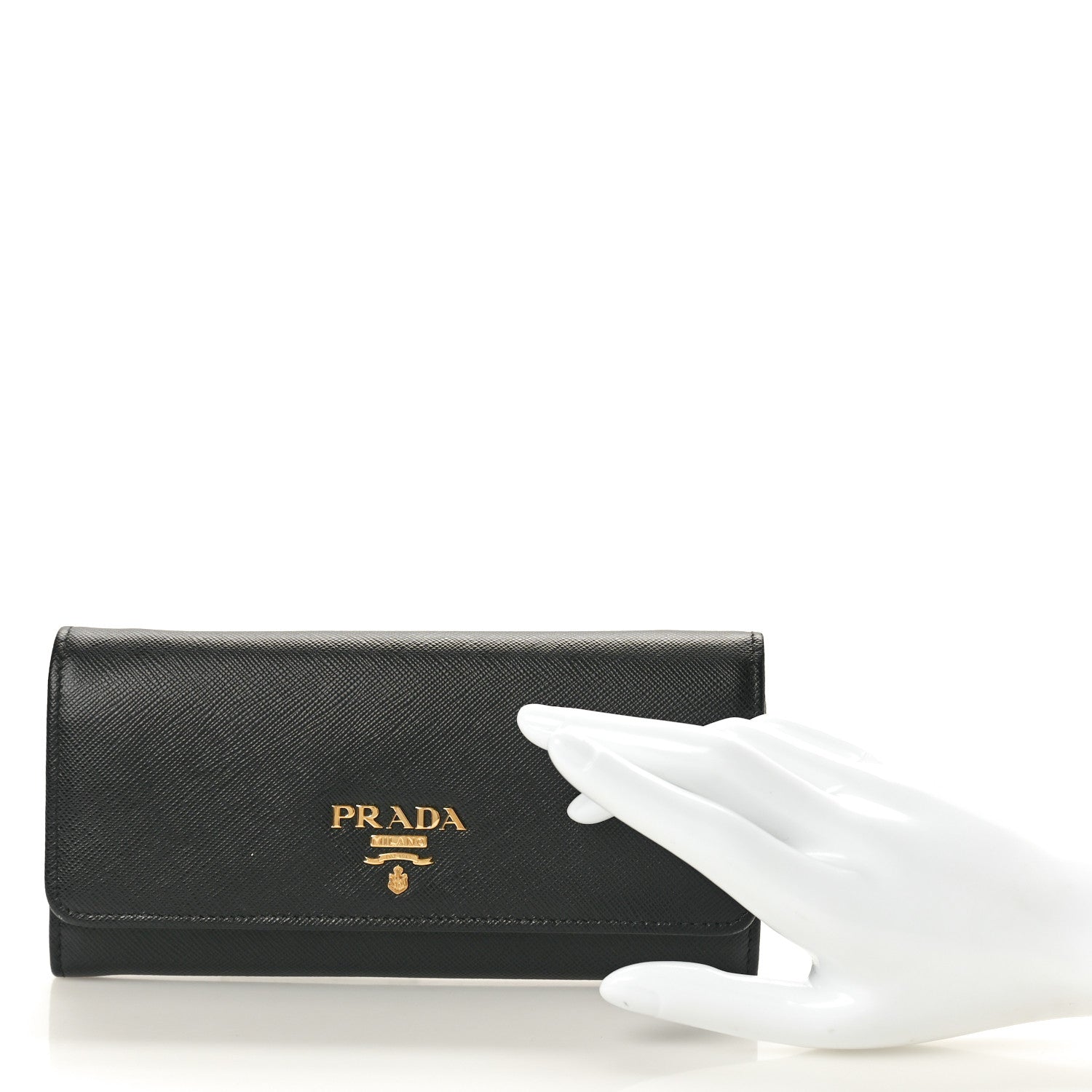 Prada Saffiano Bi-Color Metal Continental Flap Travel Wallet Black Ibisco 3 of 9