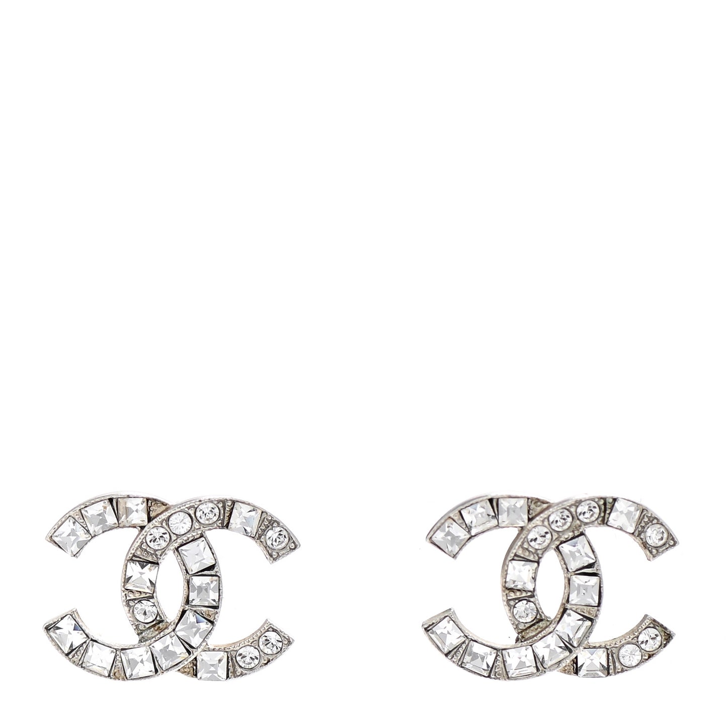 Baguette Crystal CC Earrings Silver