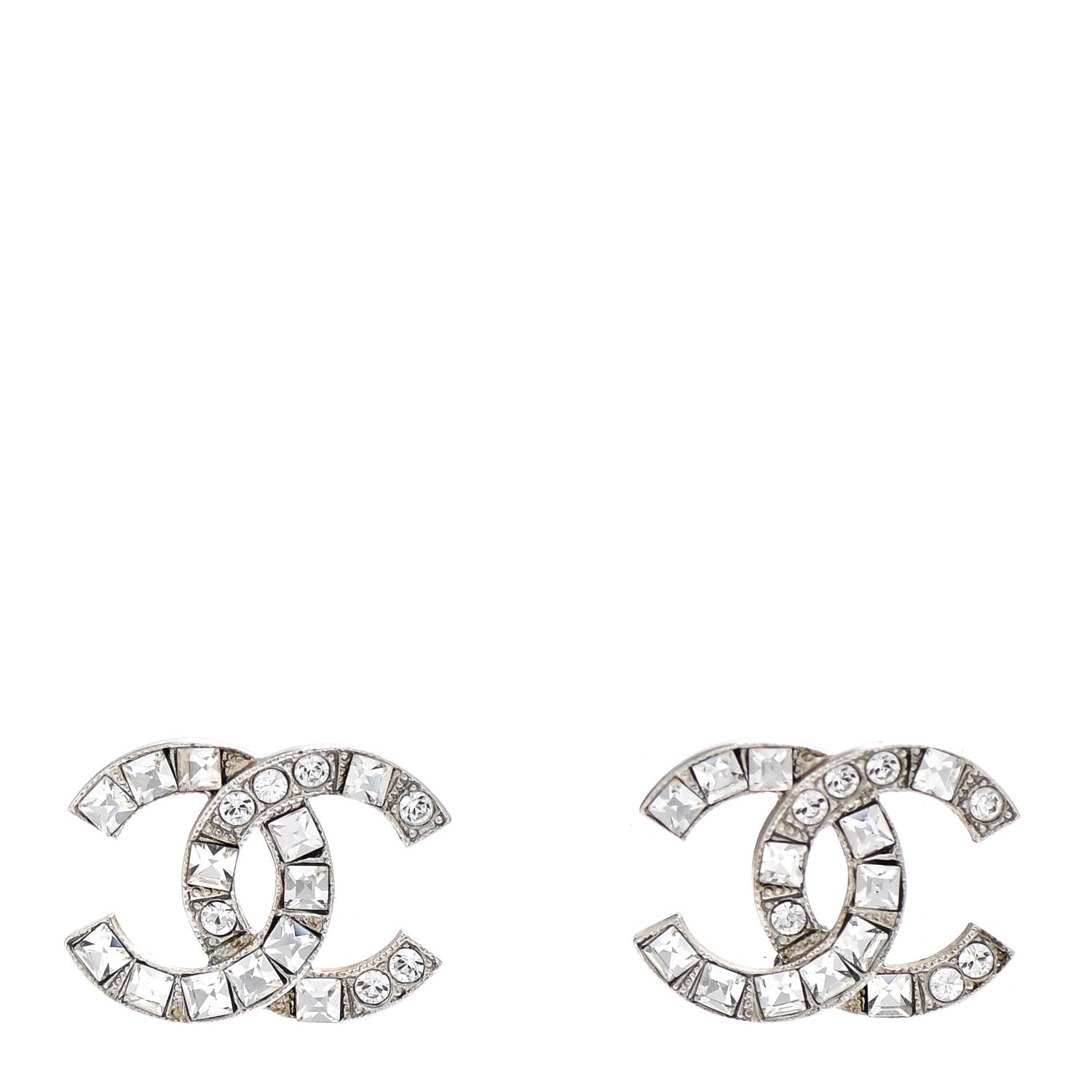 Chanel Baguette Crystal CC Earrings Silver 1 of 5