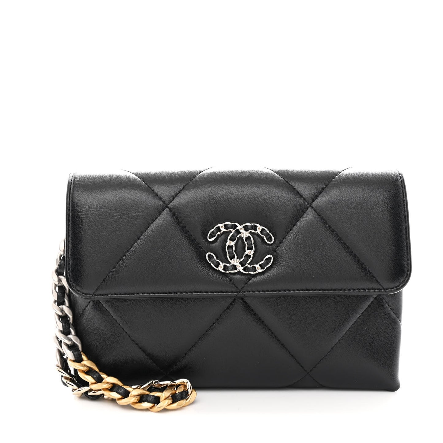 Lambskin Quilted Chanel 19 Flap Clutch Black