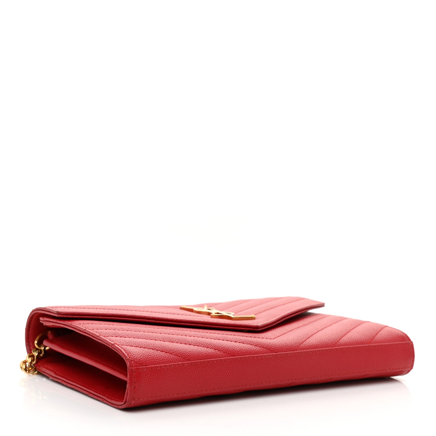 Saint Laurent Grain De Poudre Matelasse Chevron Monogram Chain Wallet New Red 4 of 8