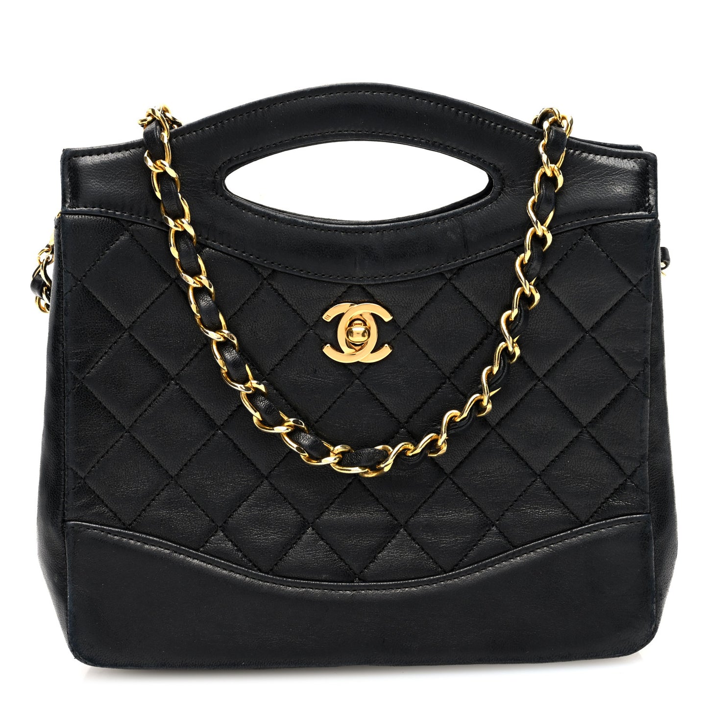 Lambskin Quilted Small 31 Shopping Bag Black