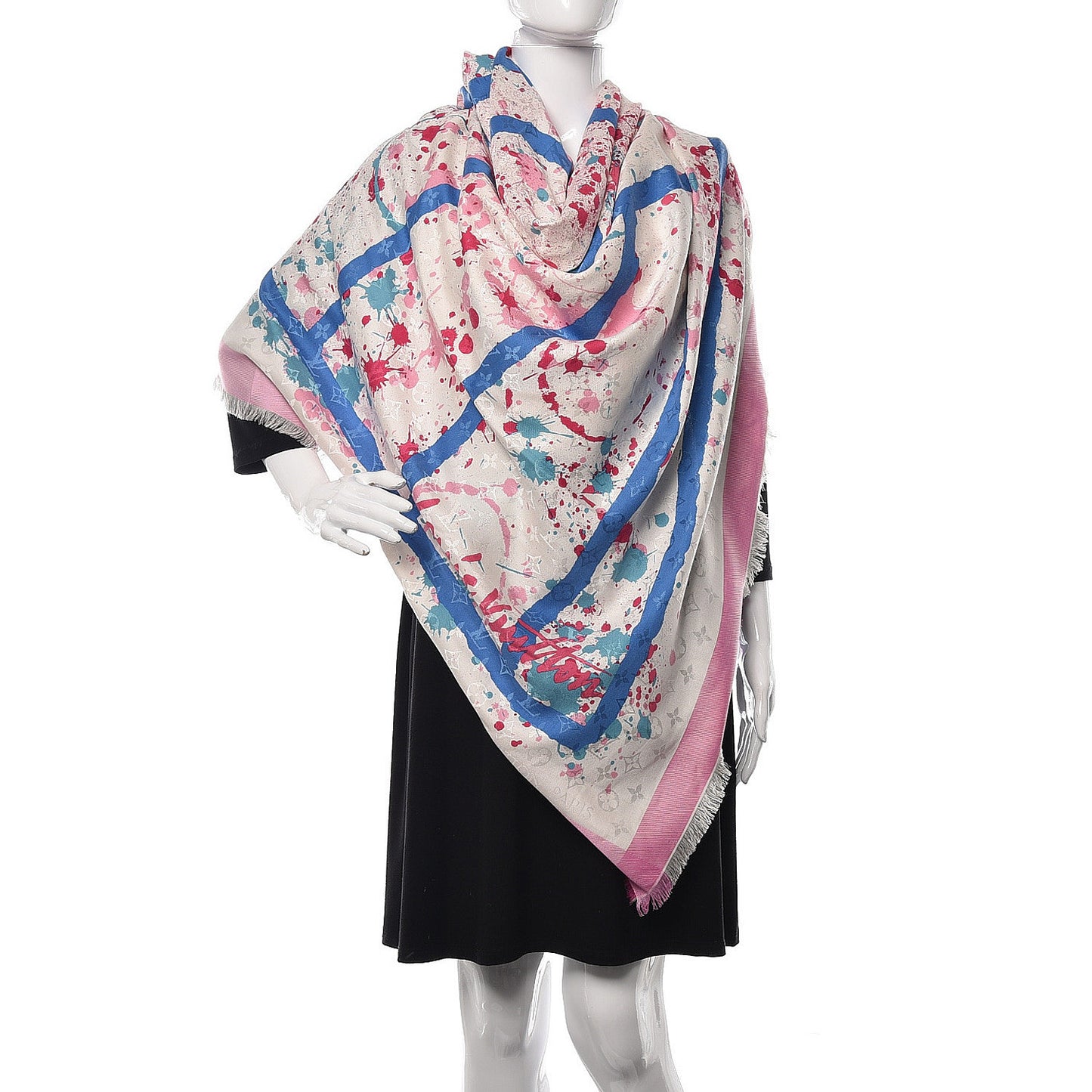 Wool Silk Monogram Mr. A Shawl Pink Blue