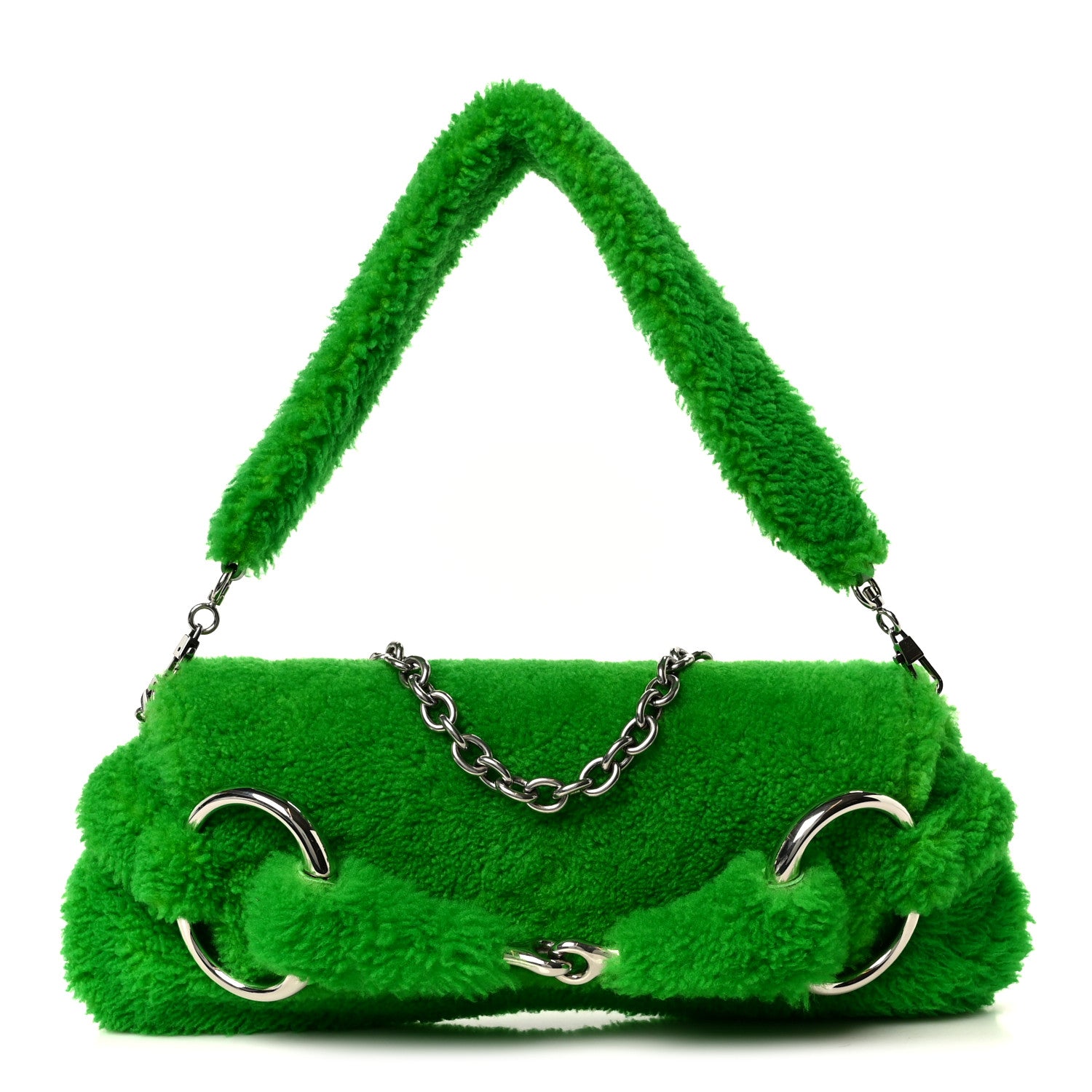 Gucci Merino Wool Medium Maxi Horsebit Chain Shoulder Bag Green 1 of 9