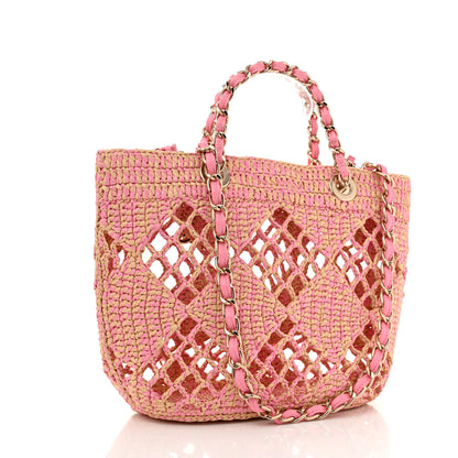 Chanel Raffia Effect Braided Small Shopping Bag Beige Pink 4 of 13