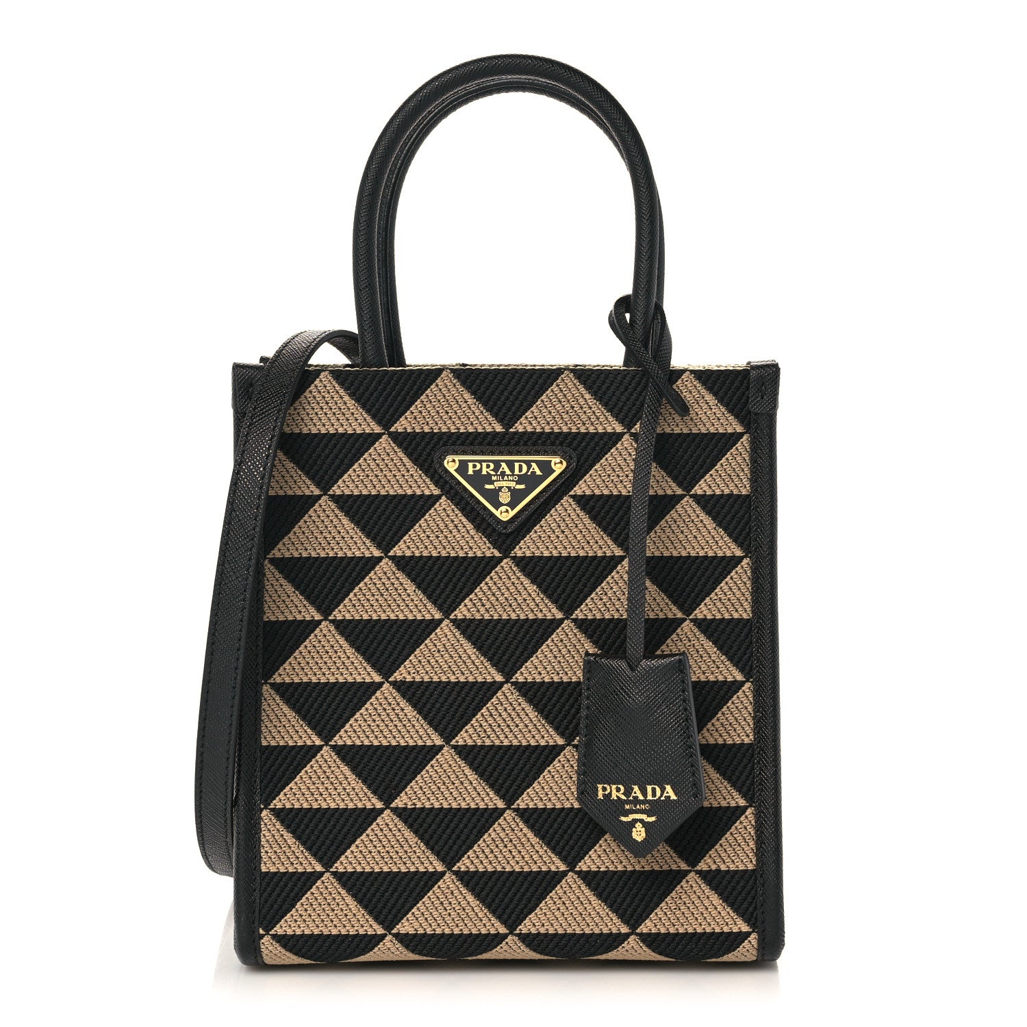 Prada Jacquard Saffiano Triangolo Symbole Embroidered Micro Tote Black Corda 1 of 7