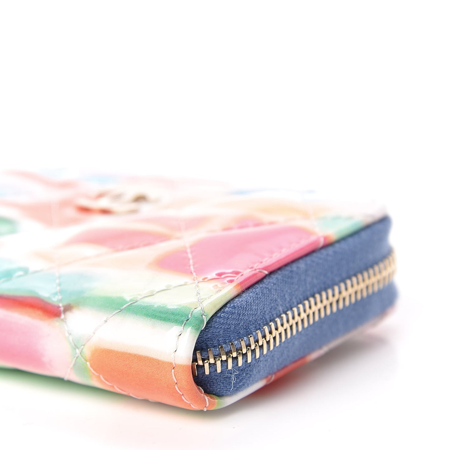 Patent Calfskin Printed Quilted Zip Coin Purse Multicolor