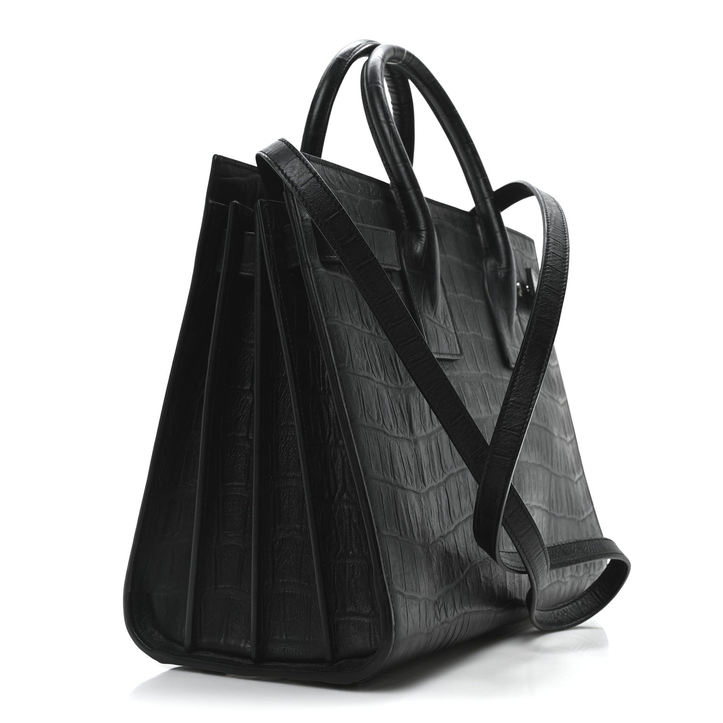 Calfskin Crocodile Embossed Small Supple Sac de Jour Black