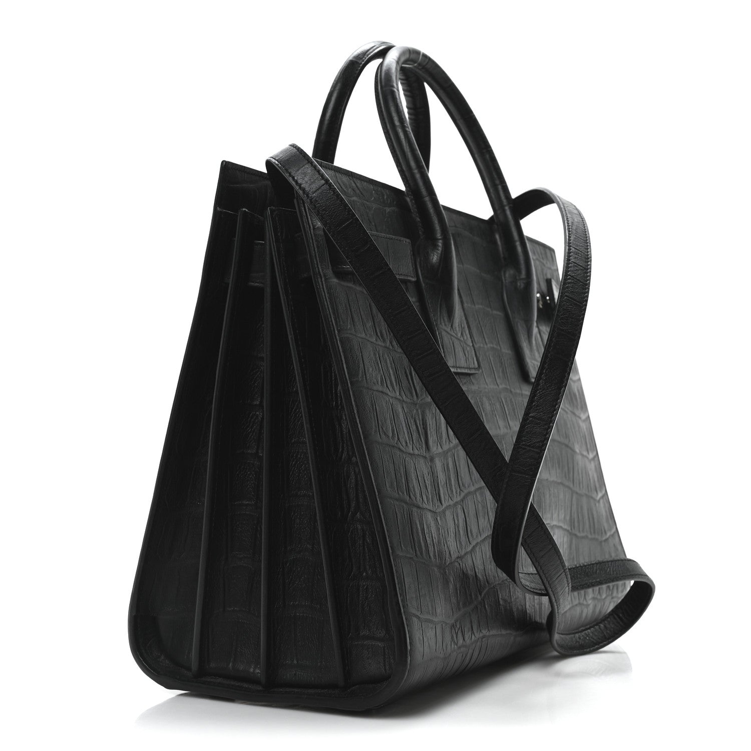 Saint Laurent Calfskin Crocodile Embossed Small Supple Sac de Jour Black 3 of 10