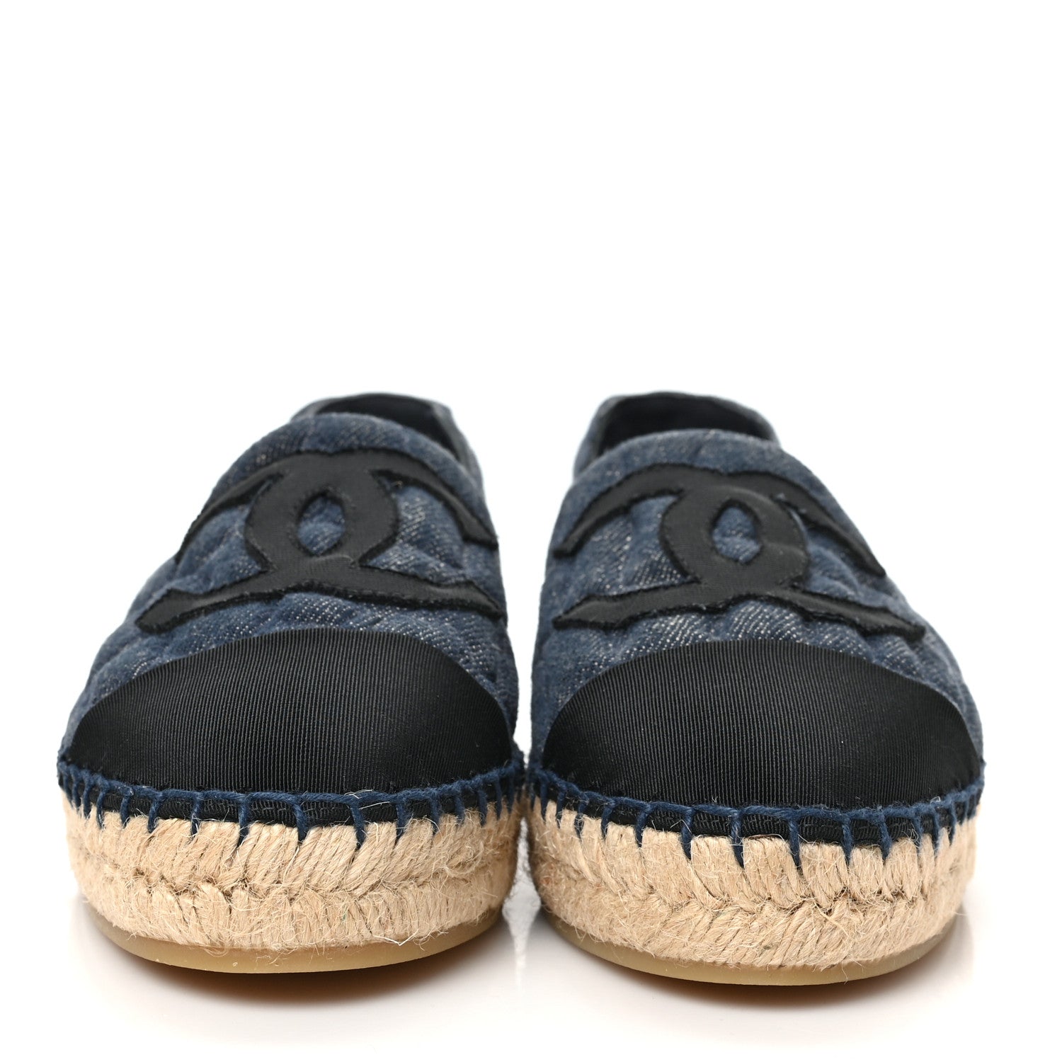 Chanel Fabric Grosgrain Embossed CC Espadrilles 36 Dark Blue Black 2 of 8