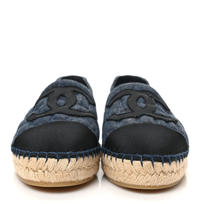 Chanel Fabric Grosgrain Embossed CC Espadrilles 36 Dark Blue Black 2 of 8