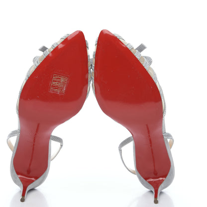 Christian Louboutin Suede Mesh Embellished Araborda 70 Slingback Sandals 41 Light Grey 5 of 8