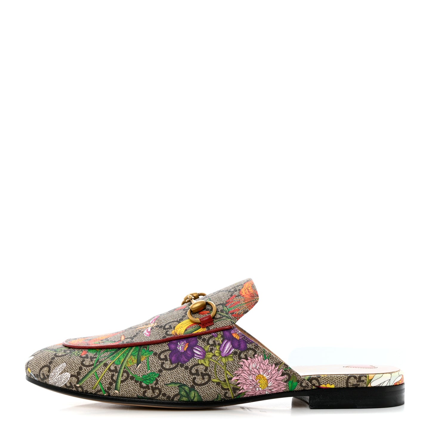 GG Supreme Monogram Flora Womens Princetown Slippers 37 Beige Ebony Multicolor Rosso