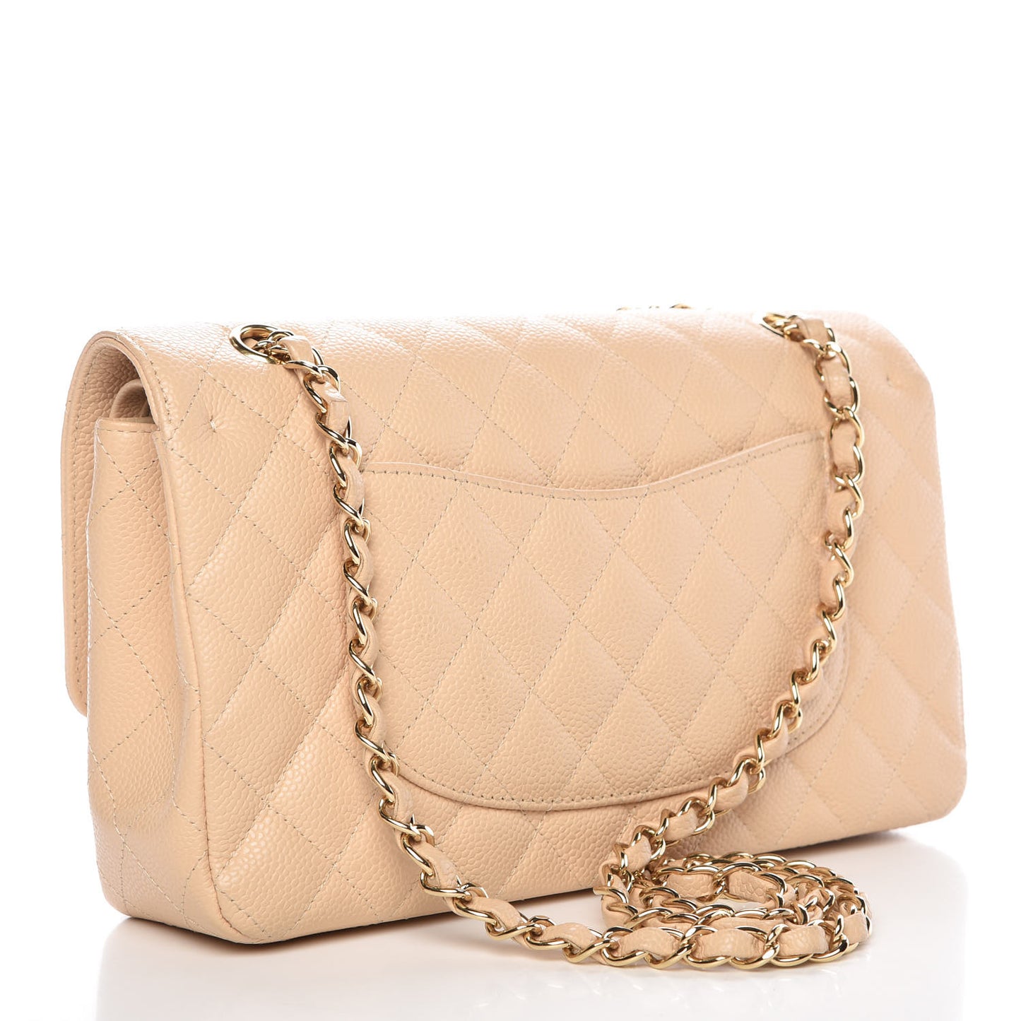 Caviar Quilted Medium Double Flap Beige Clair