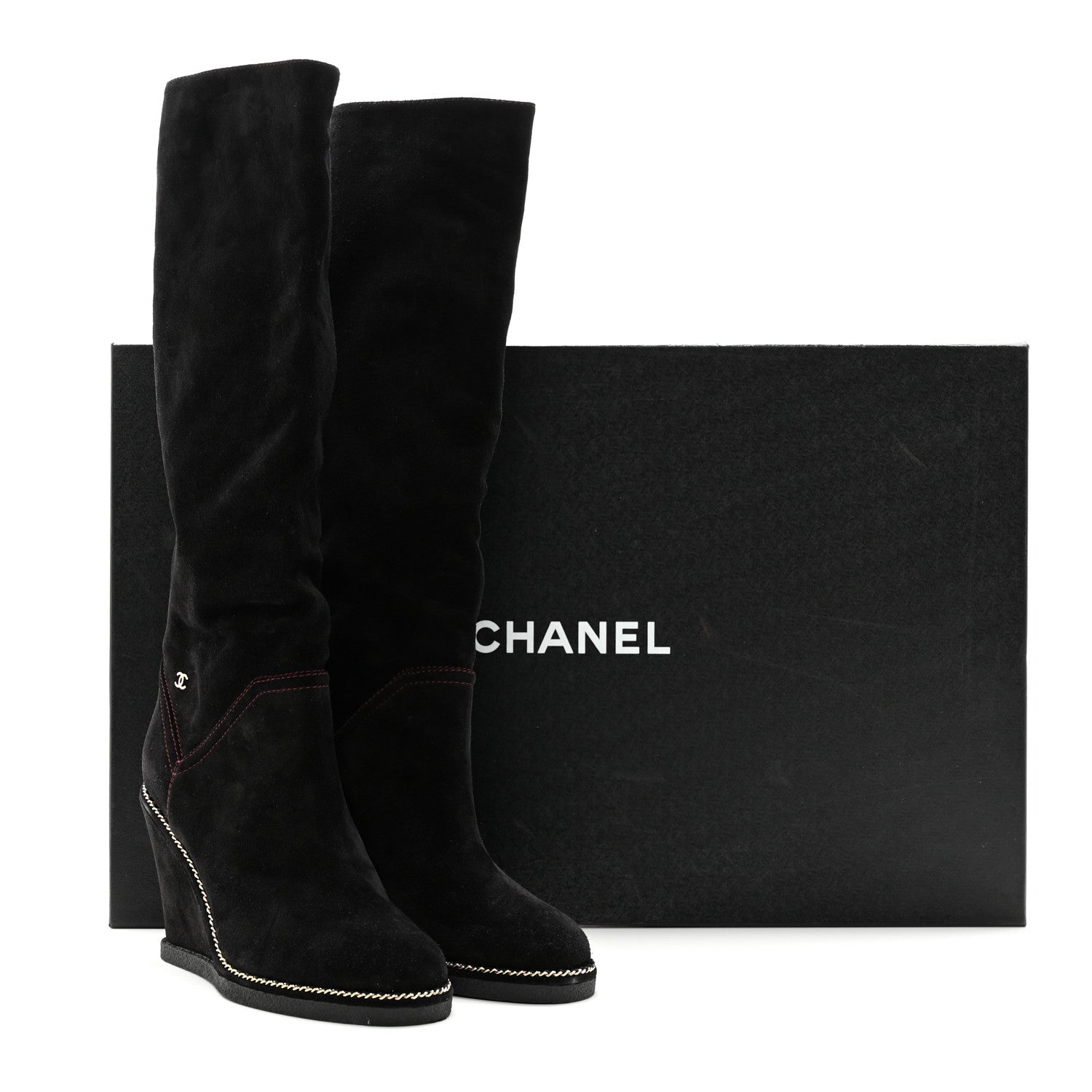 Chanel Suede Calfskin Chain Around High Boots 40 Black 14 of 14