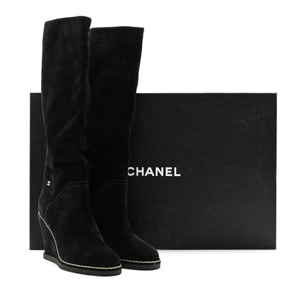 Chanel Suede Calfskin Chain Around High Boots 40 Black 14 of 14