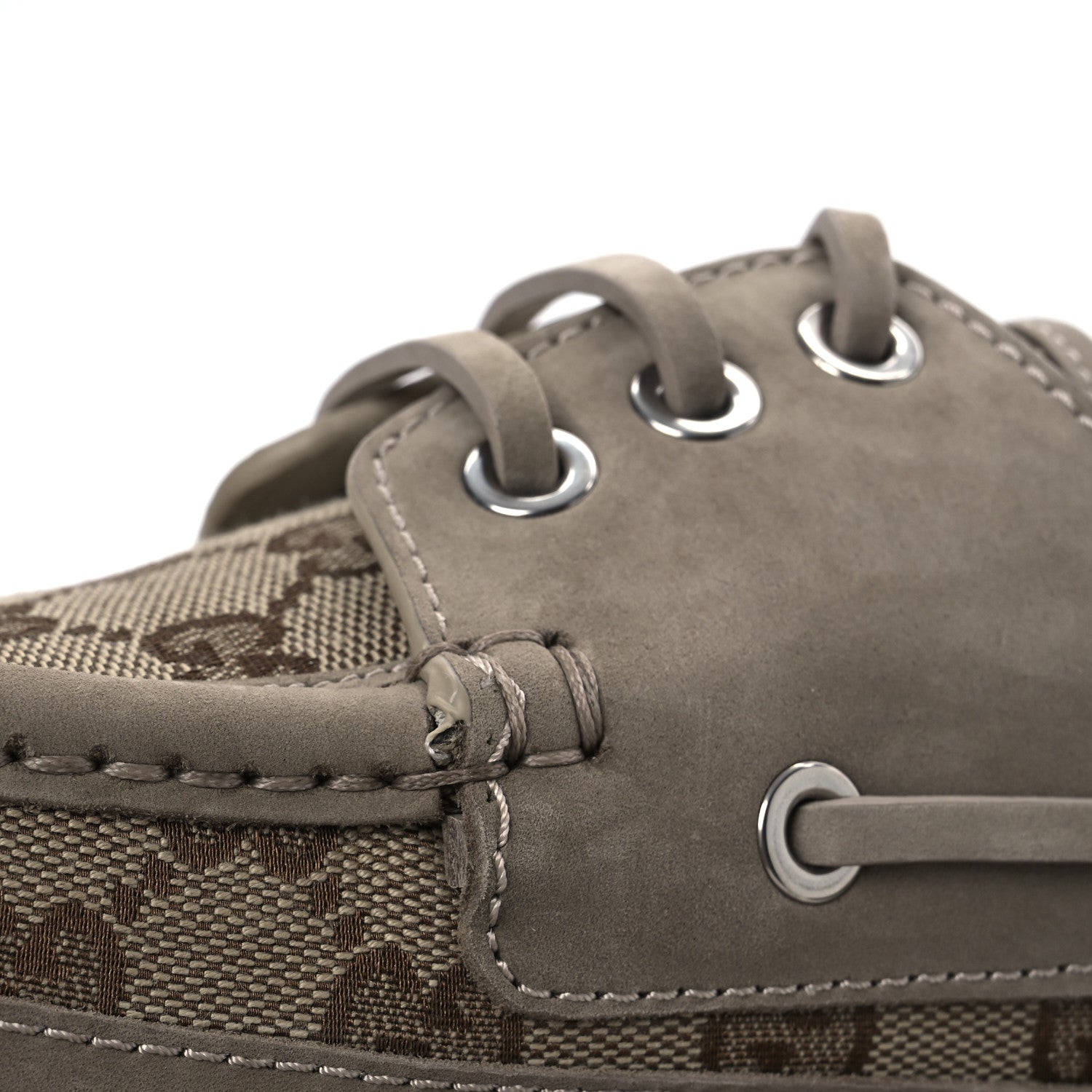 Gucci GG Supreme Monogram Canvas Nubuck Mens Lace Up Boat Shoes 9.5 Oatmeal Beige Ebony 12 of 13