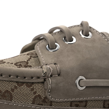 Gucci GG Supreme Monogram Canvas Nubuck Mens Lace Up Boat Shoes 9.5 Oatmeal Beige Ebony 12 of 13