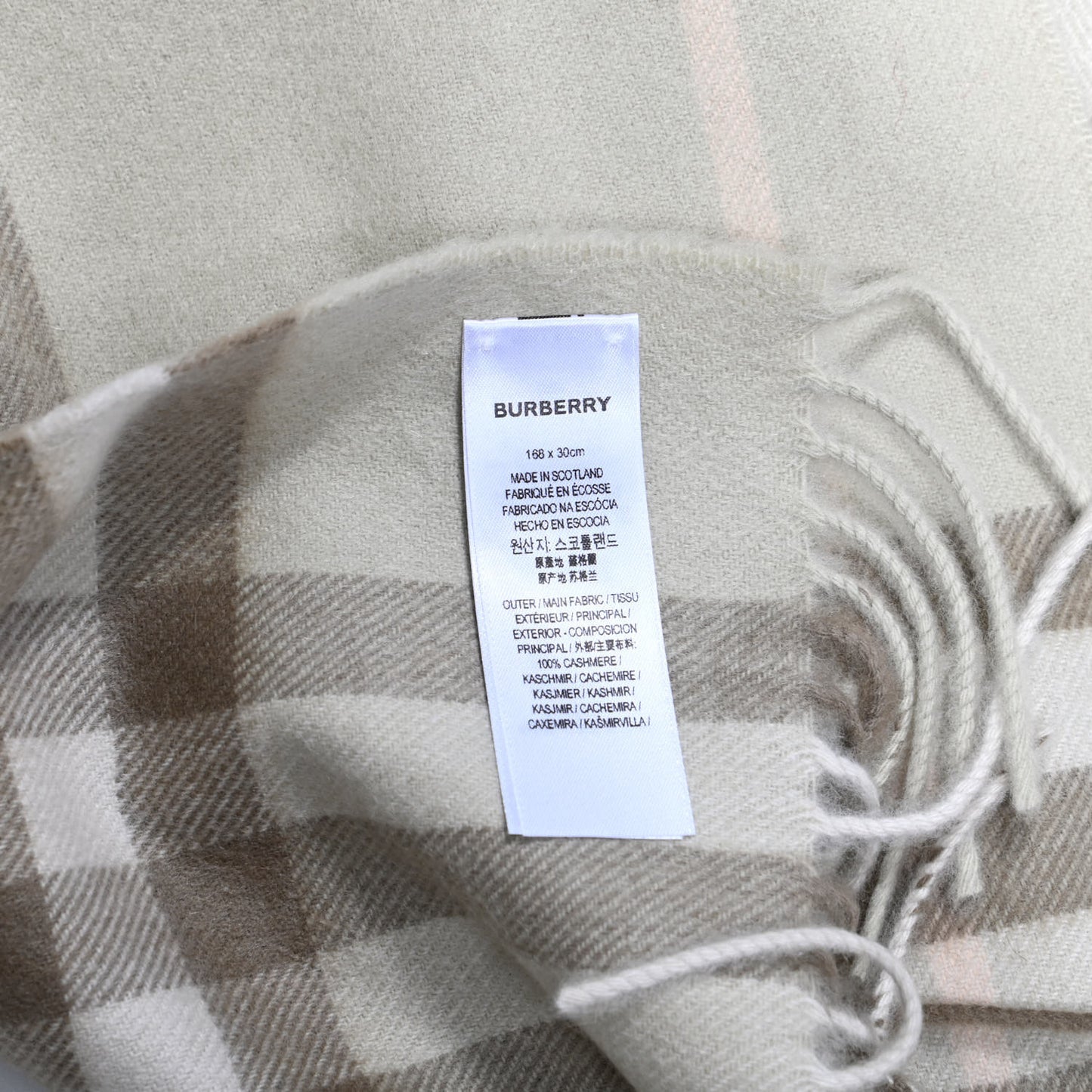 Cashmere Giant Check Fringe Scarf Limestone