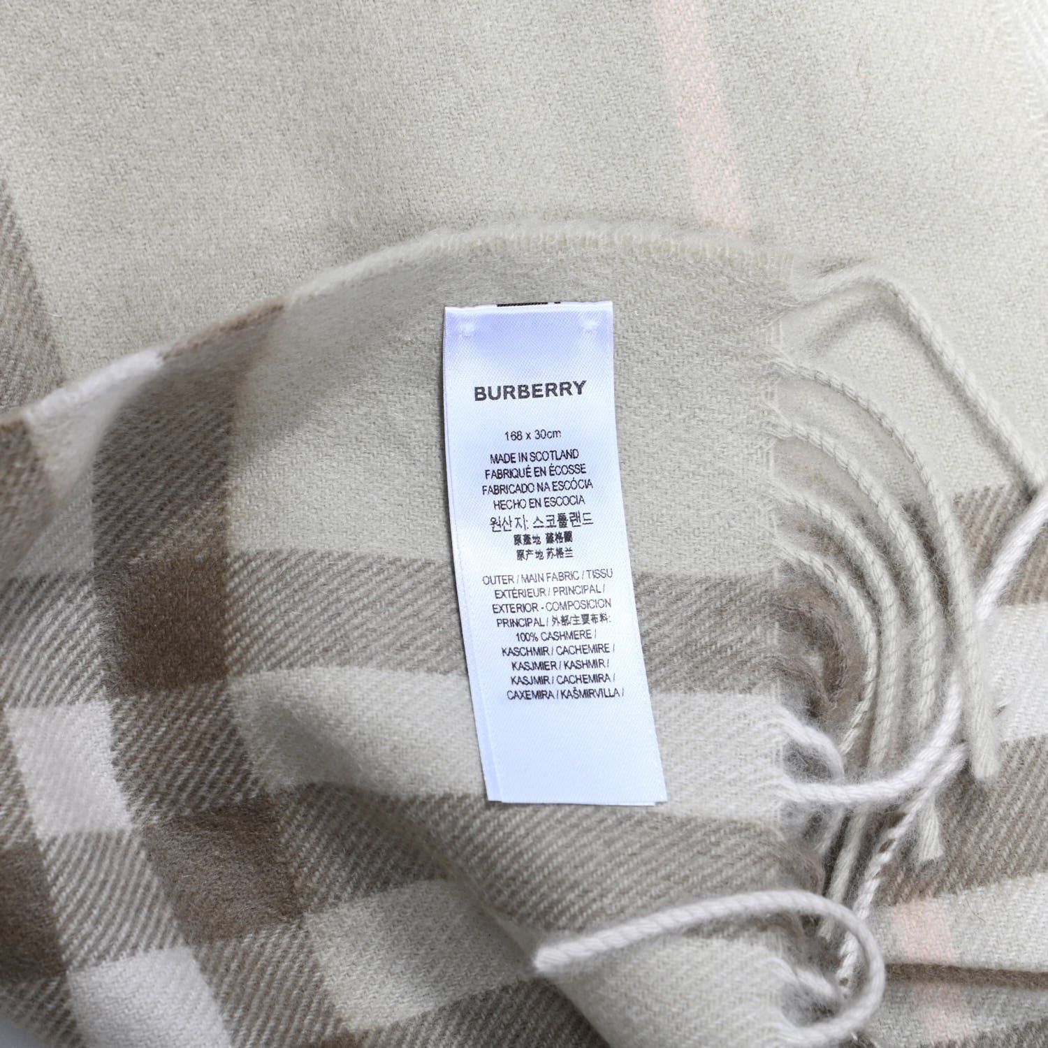 Burberry Cashmere Giant Check Fringe Scarf Limestone 4 of 4
