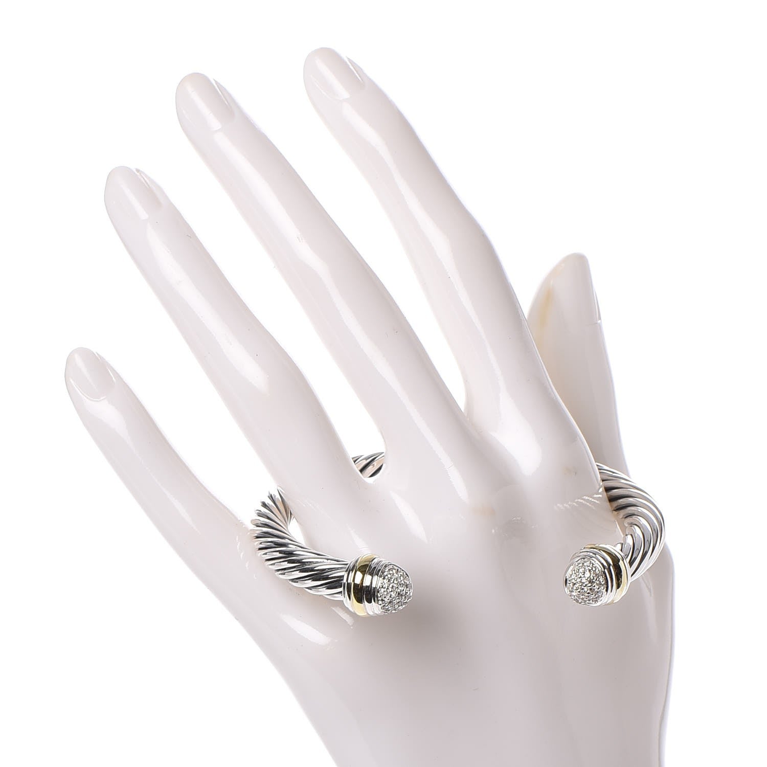 David Yurman Sterling Silver 18K Yellow Gold Diamond Pave 7mm Cable Classics Bracelet 2 of 5