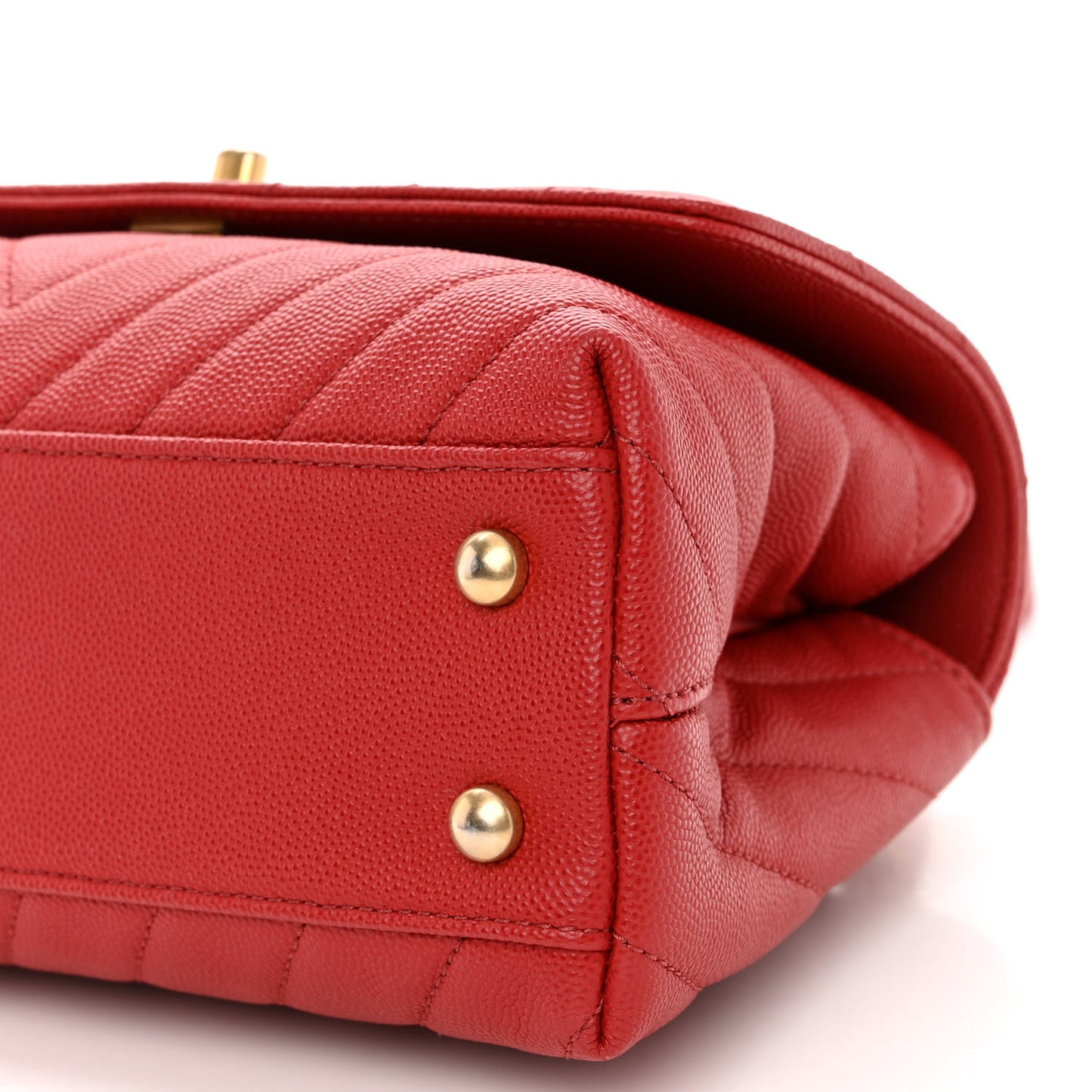 Caviar Chevron Quilted Mini Coco Handle Flap Red