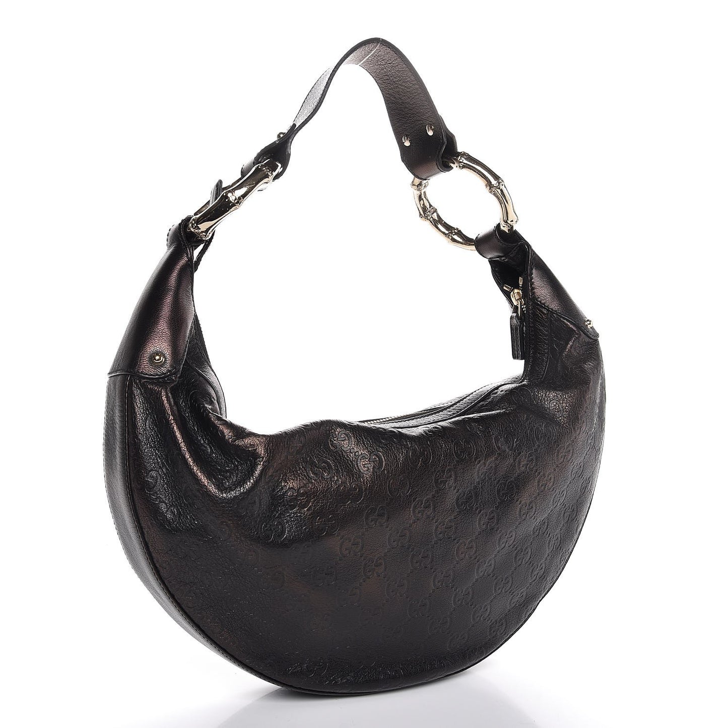 Guccissima Half Moon Bamboo Ring Hobo Black