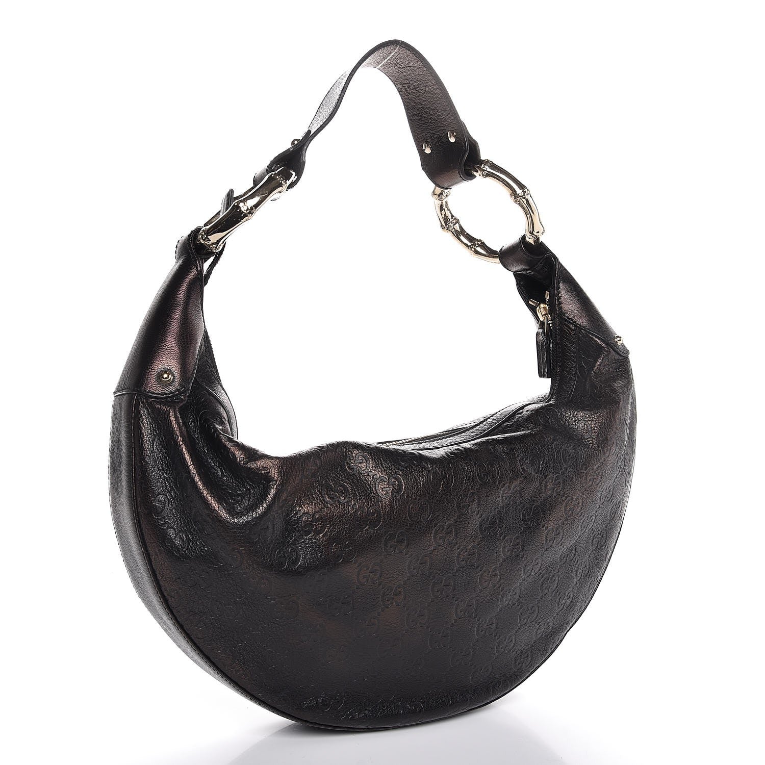 Gucci Guccissima Half Moon Bamboo Ring Hobo Black 2 of 12