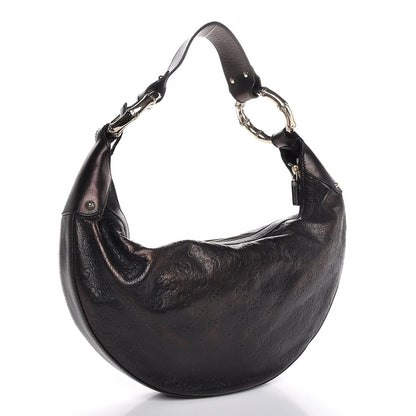 Gucci Guccissima Half Moon Bamboo Ring Hobo Black 2 of 12